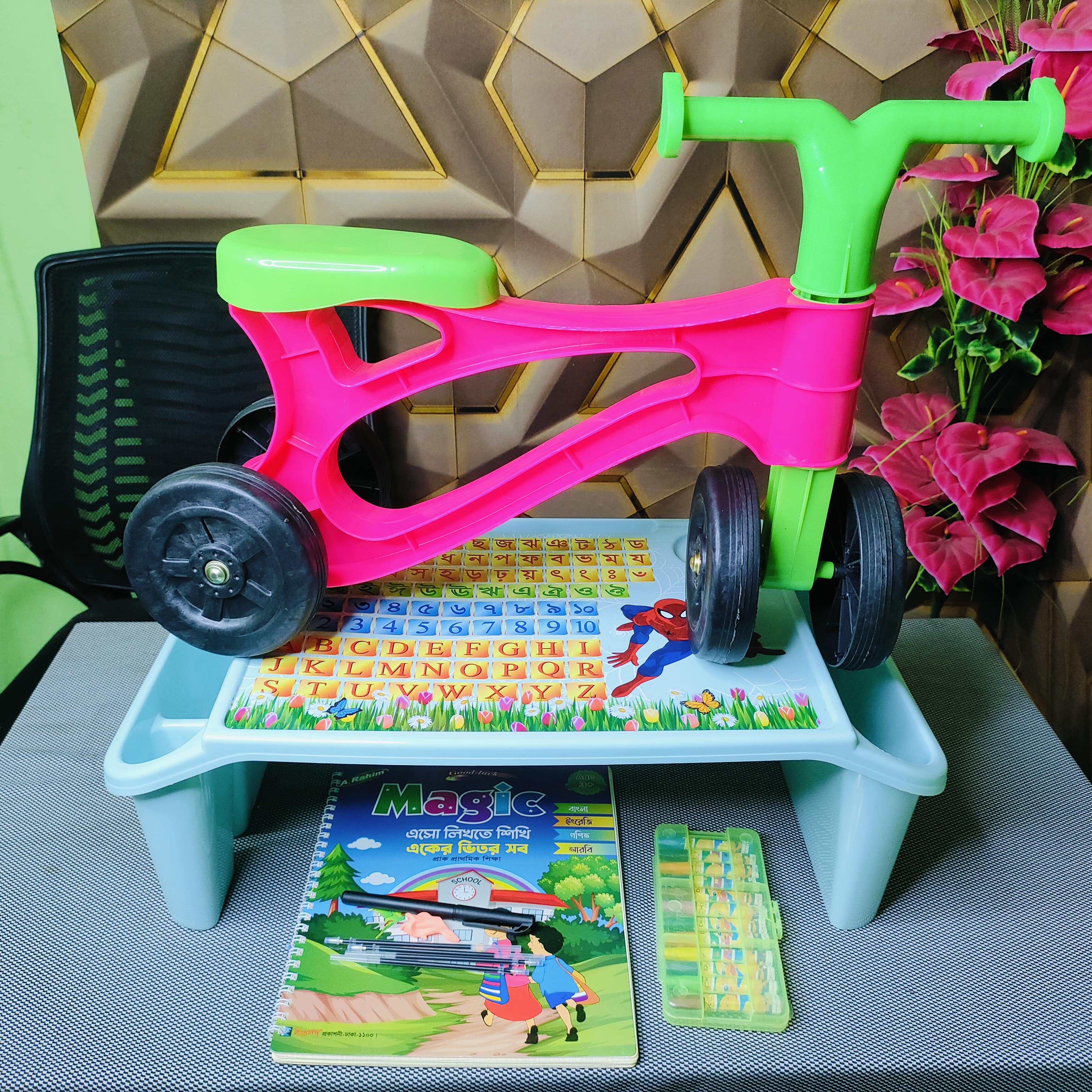 Baby Tricycle+Baby Table+Baby Magic Wrighting Book+12 Pcs Color Pancil