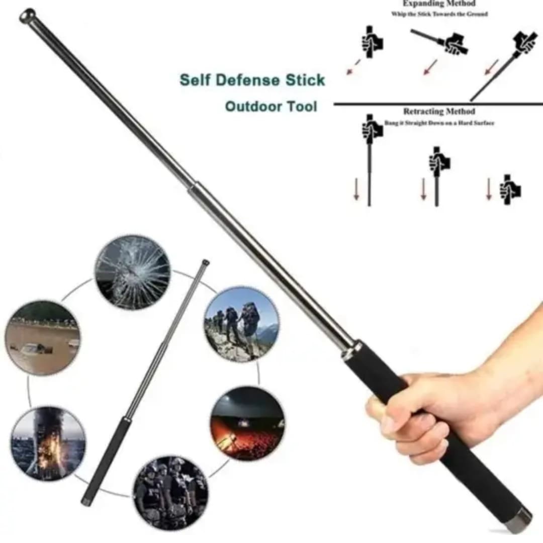 Buymorebd-2 in 1 Metal Extendable Self-Defense Stick+ Stun Gun Voltage ...